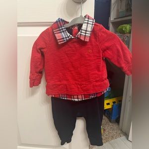 Red baby gap onesie with flannel and sweater